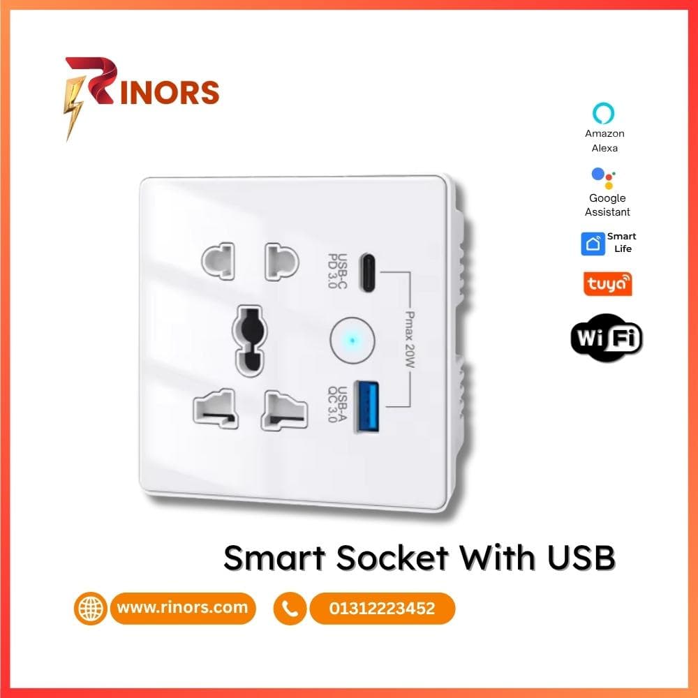 Tuya Smart Socket with Type C - WiFi Controlled, Voice Compatible, Energy Monitoring