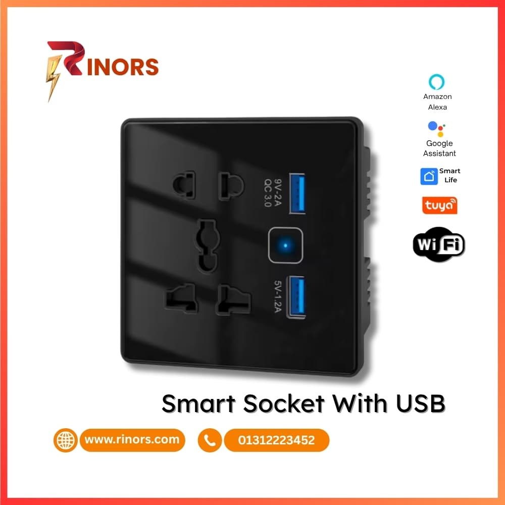 Tuya Smart Socket with USB - WiFi Controlled, Voice Compatible, Energy Monitoring