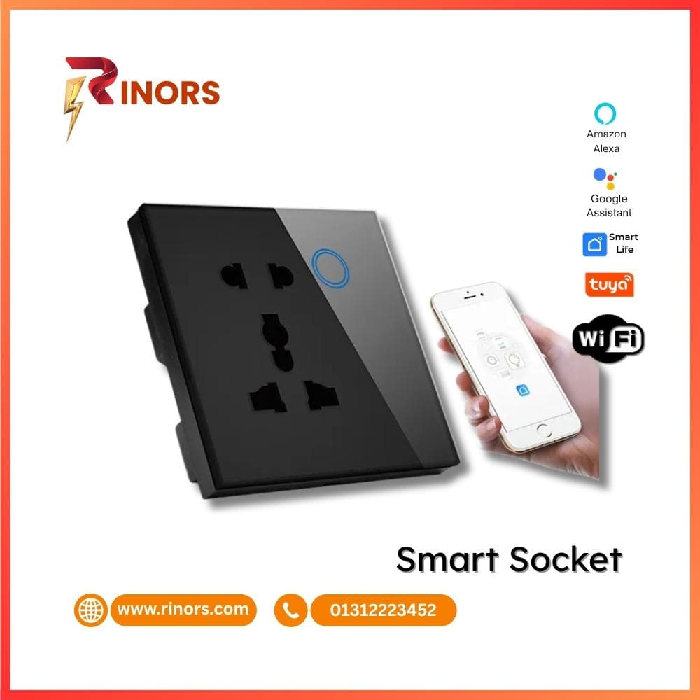 Tuya WiFi Smart 5-Pin Socket (Black\white) - Heavy Duty 16A, Voice Control, Energy Monitoring