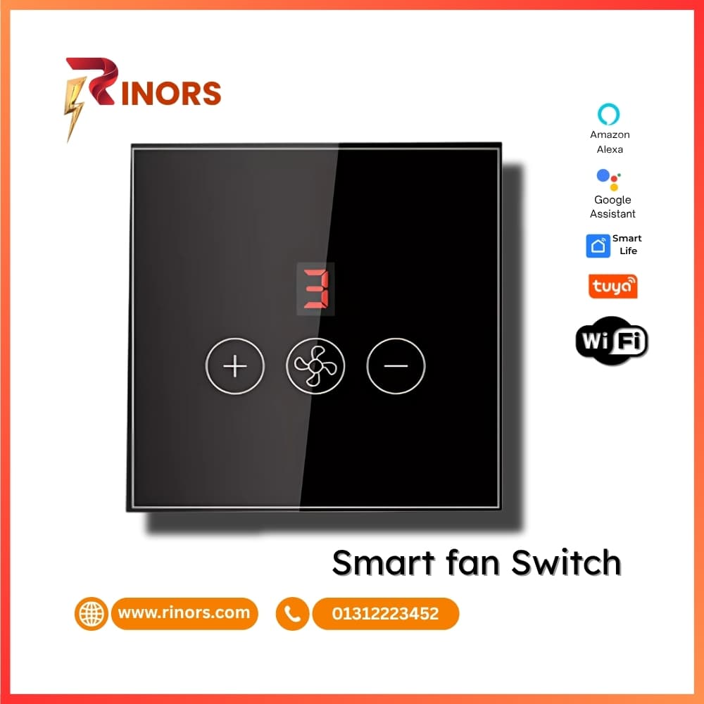 Tuya WiFi Smart Fan Switch 5-speed (White/Black) - Voice Control, Alexa/Google